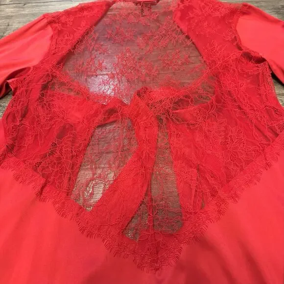 Victorias Secret Chantilly Robe Women XS/S Red Lace Back Satin Kimono Lingerie - Picture 11 of 12